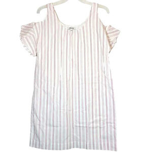 NWOT Madewell Rose Stripe White Summer Dress Open Shoulder‎ Ruffle Sleeve Small